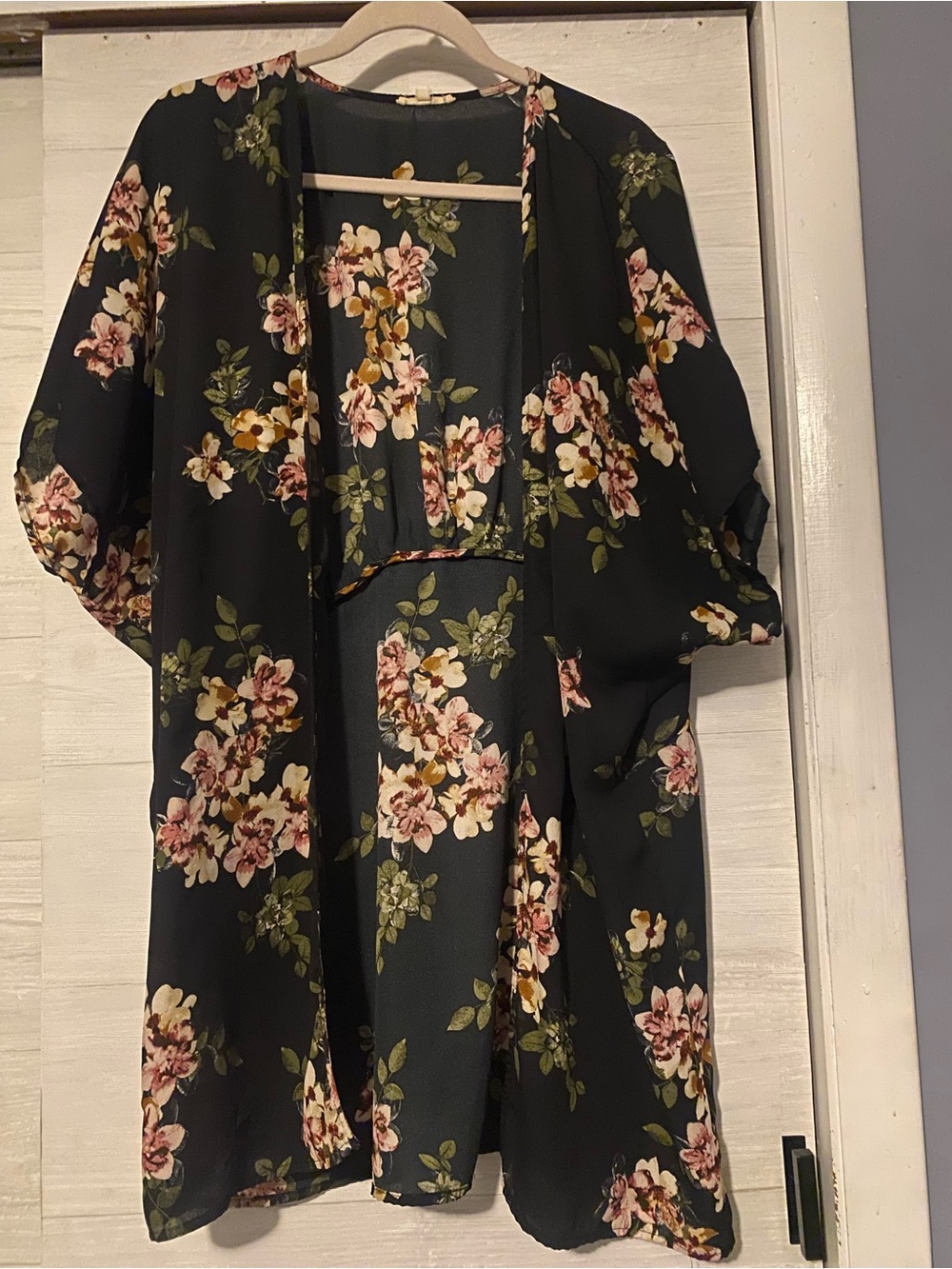 Maurices Black Floral Kimono Cardigan